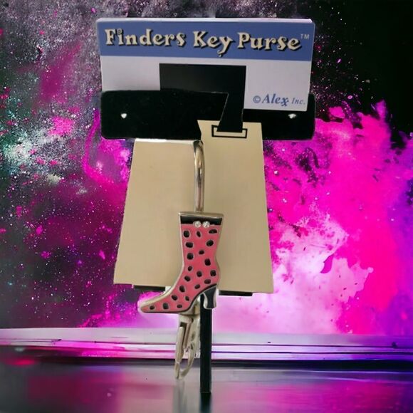 Enameled Boot ALEXX Inc FINDERS KEY PURSE Finder Fob Keychain Pink Rhinestones. - Picture 1 of 15